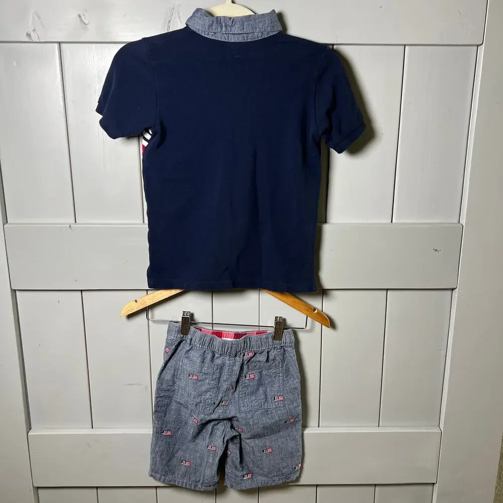 Gymboree Red White Blue Flag Shirt and‎ Chambray Short Set Size 6